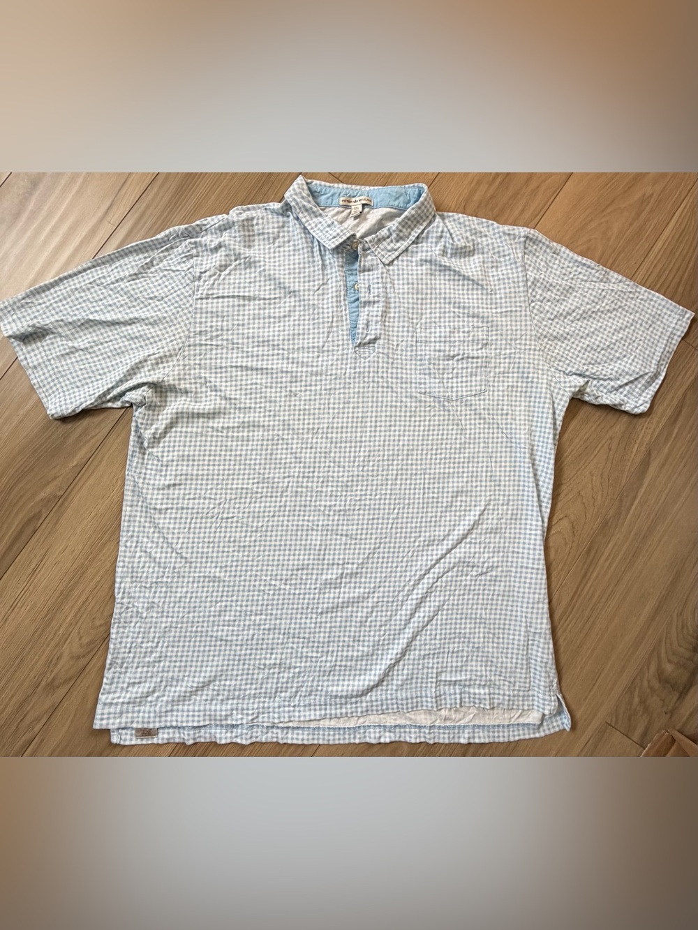 Peter Millar Pima Cotton Golf Polo Shirt Mens Gingham Check Blue-XXL